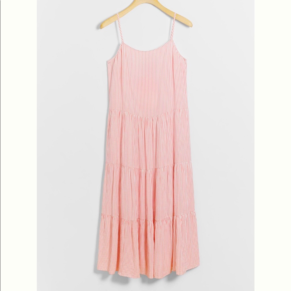 Anthro Caron Tiered Pink & White Stripe Midi Dress NWT Women’s Size Medium